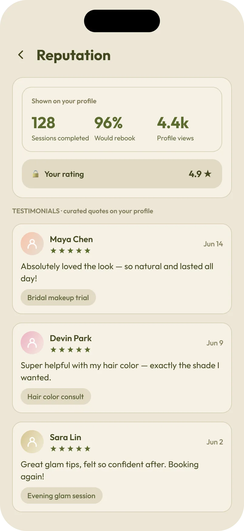 Testimonials over stars